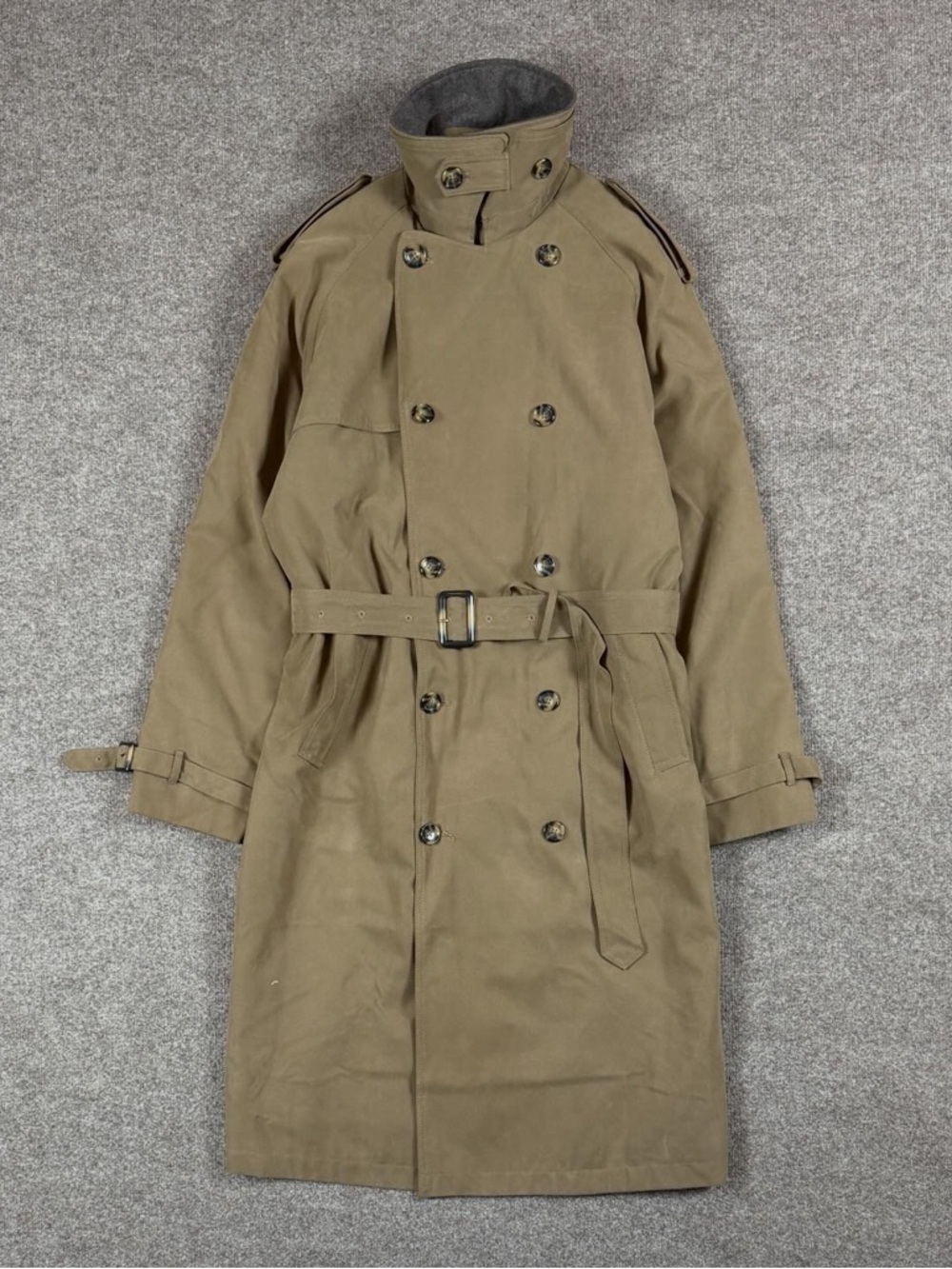 Vintage London Fog‎ Long Double Breasted Belted Trench Coat Men’s 42 Funnel Neck